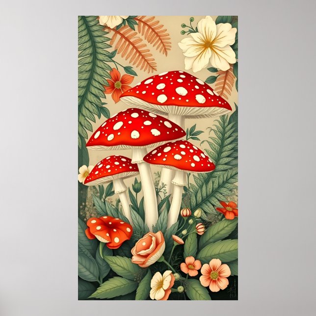 Lebhafte, agrarische Pilze Elegante Botanicals Poster (Vorne)
