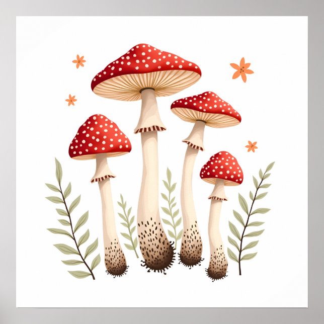 Lebhafte agrarische Pilze und botanische Elemente Poster (Vorne)