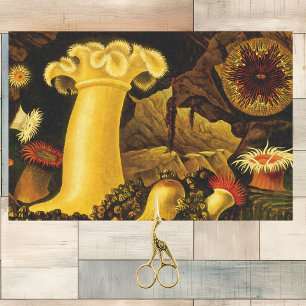 Lebhafte Anemonen und Korallen am Vintagen Meer Seidenpapier