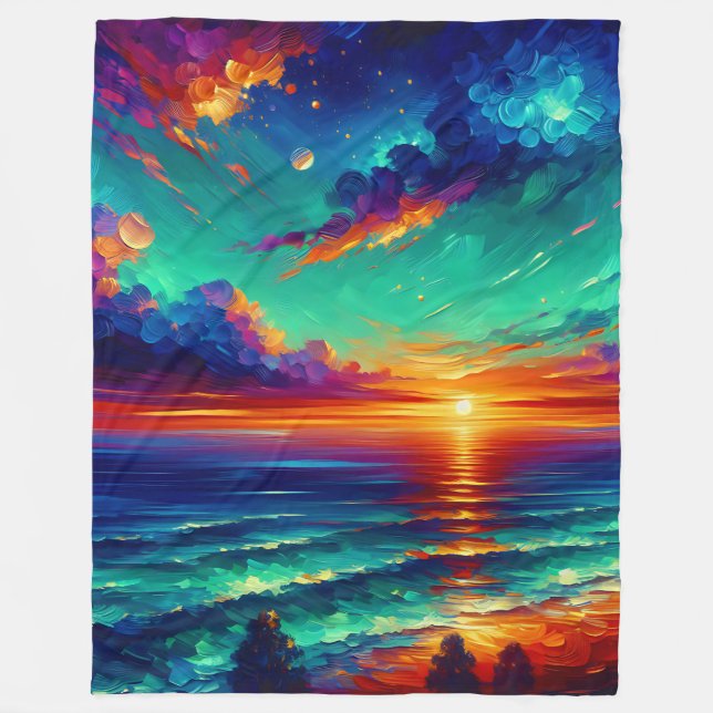 "Lebhafte Aquamarine Gezeiten: Sonnenuntergang übe Fleecedecke (Vorderseite)
