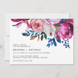 Lebhafte, Aquamarine rosa, florale Moderne Hochzei Einladung