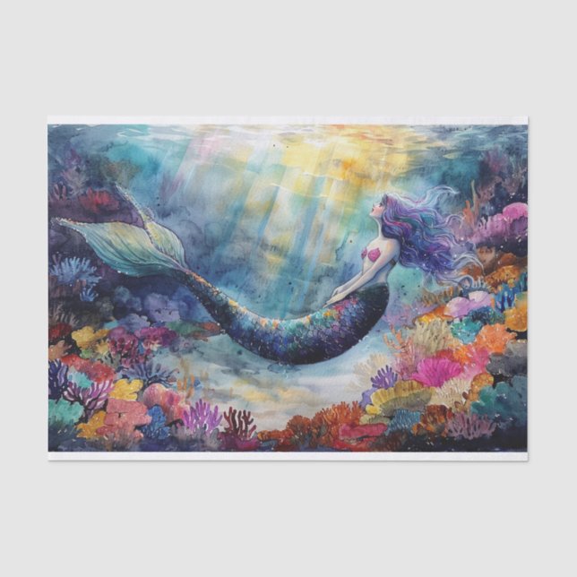 Lebhafte Aquarellmaid in einer Korallenlagune Seidenpapier (Vorderseite)