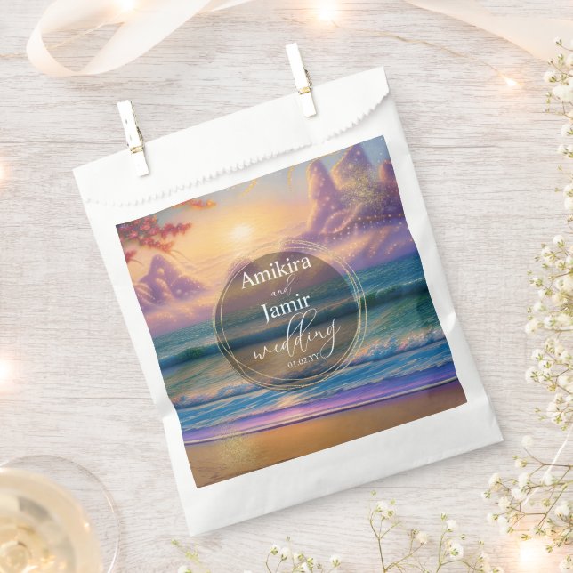 Lebhafte Beach Background Imitate Glitzer Hochzeit Geschenktütchen (Ausgeschnitten)