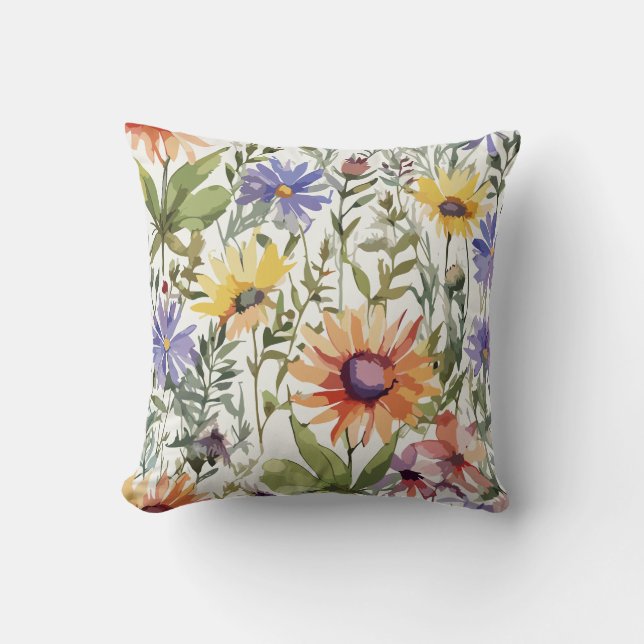 Lebhafte Beauty | Aquarell-Wildblume dekorativ Kissen (Vorderseite)