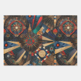 Lebhafte blaue "alte indigene Chroniken" Wrap Geschenkpapier Set