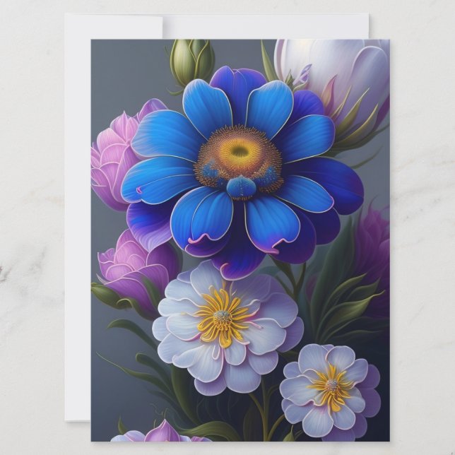 Lebhafte blaue, Lila Fantasy Garden Blume Karte (Vorderseite)