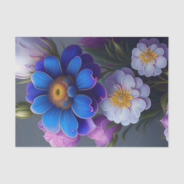 Lebhafte blaue, Lila Fantasy Garden Blume Seidenpapier (Vorderseite)