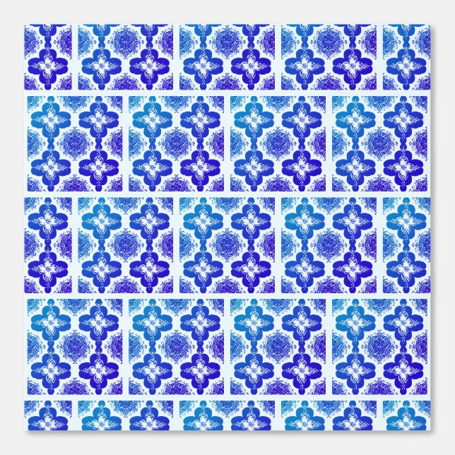 Lebhafte blaue Retro-Chic Gemusterte Ästhetik Hübs Tapete (Vorderseite)