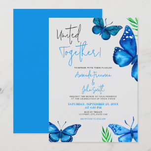 Lebhafte blaue Schmetterlinge und Pflanze Hochzeit Einladung