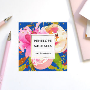 Lebhafte blaue Wasserfarbenflora mit Confetti Quadratische Visitenkarte