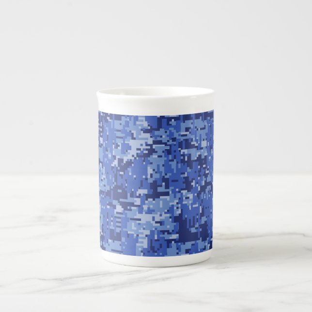 Lebhafte Blue Digital Camouflage Camouflage Textur Prozellantasse (Vorderseite)