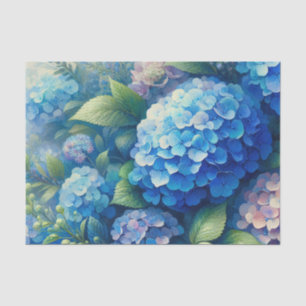 Lebhafte Blue Hydrangea und Blätter Dekoupage Seidenpapier