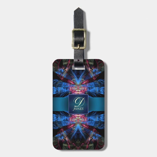 Lebhafte Blue Pink Fraktal Laser Individuelle Name Gepäckanhänger (Vorderseite vertikal)