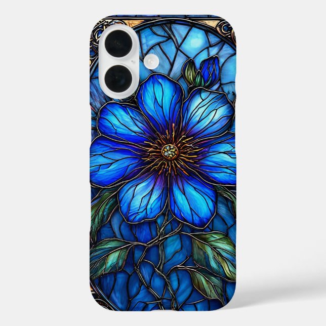 Lebhafte Blume aus Buntglas iPhone 16 Hülle (Rückseite)