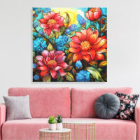 Lebhafte Blume gesteppte Canvas Print