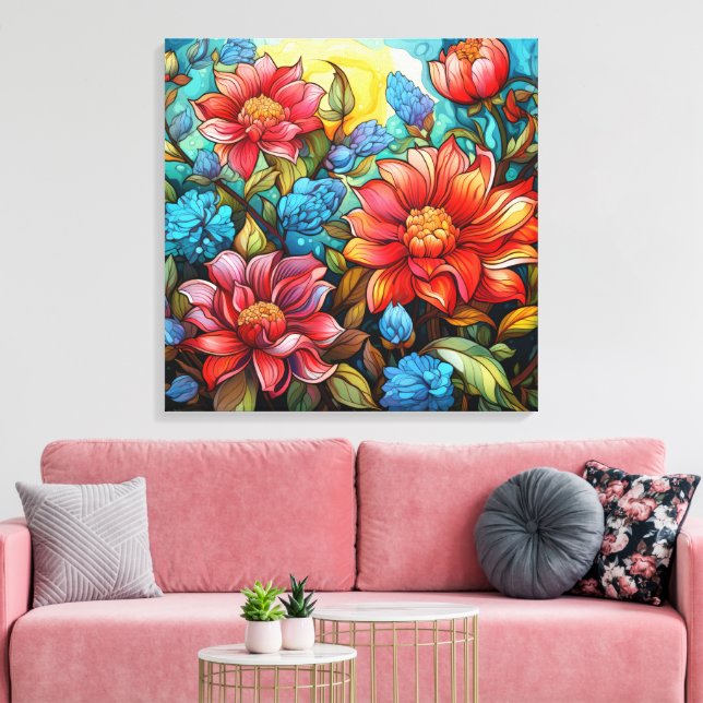 Lebhafte Blume gesteppte Canvas Print Leinwanddruck (Insitu (Wohnzimmer))