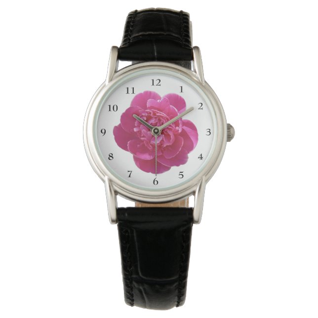 Lebhafte Blume Pink Peony Watch Armbanduhr (Vorderseite)