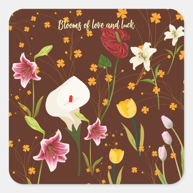 Lebhafte Blume Quadratischer Aufkleber (Vorderseite)