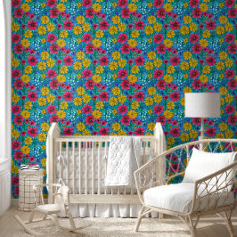 Lebhafte Blume Rosa Gelb Blau Liebliches Muster Tapete