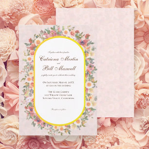 Lebhafte Blumen-Arch-Gold-Rahmen-Hochzeitseinladun Einladung