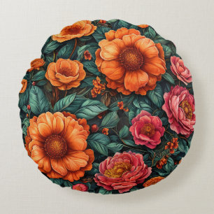 Lebhafte Blumenarrangements Rundes Kissen