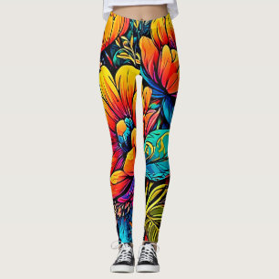 Lebhafte Blumenfantasie in kühlen Farben Leggings