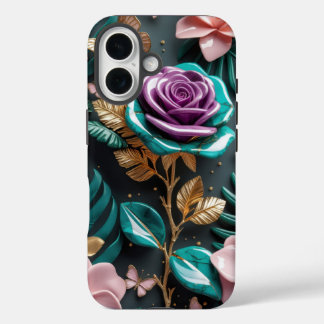 Lebhafte Blumenfantasie mit Lila Rose iPhone 16 Hülle