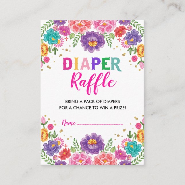 Lebhafte Blumenfiesta Diaper Raffle Babydusche Begleitkarte (Vorderseite)