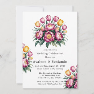 Lebhafte Blumenharmonie Hochzeitsfeier Einladung