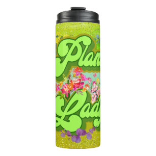 Lebhafte Blumenkunst mit "Pflanze Lady"-Text Thermosbecher