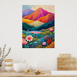 Lebhafte Blumenlandschaft - pulsierende Natur Poster