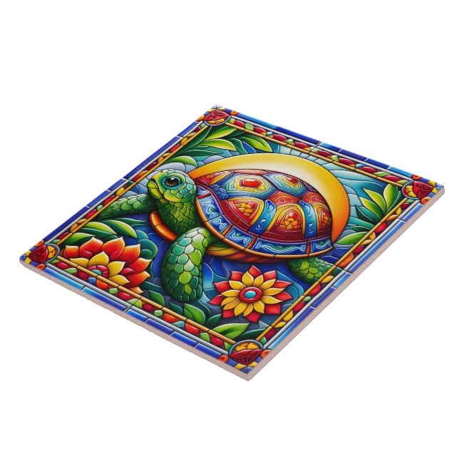 Lebhafte Blumenmeerschildkröte-Mosaik Fliese (Seite)
