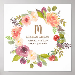 Lebhafte Blüte   Personalisiertes Baby Birth Poste Poster