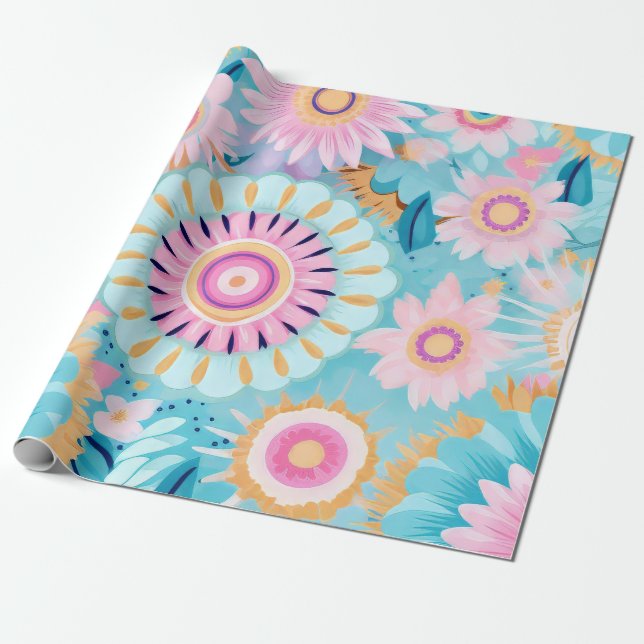 Lebhafte Boho-Blumenexplosion in Pastel Hues Geschenkpapier (Ungerollt)