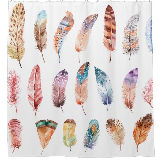 Lebhafte Boho Feathers: Aquarellbilder Duschvorhang (Vorderseite)
