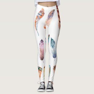 Lebhafte Boho Feathers: Aquarellbilder Leggings