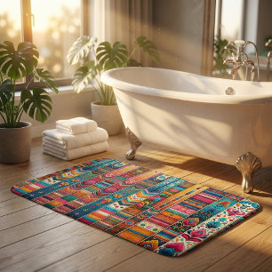 Lebhafte Boho Streifen: eklektische Textilkunst Badematte