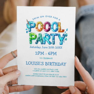 Lebhafte Buchstaben Pool-Party Einladung