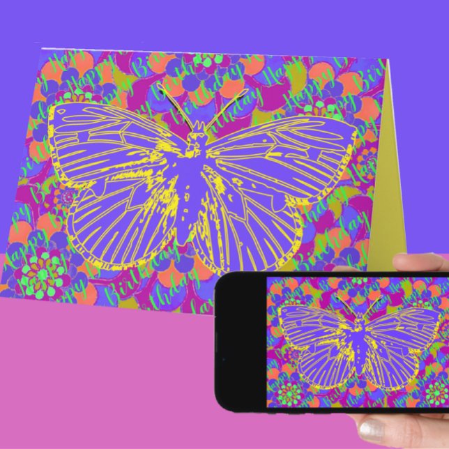 Lebhafte Butterfly und Mod Vintage Blume Geburtsta Karte (Von Creator hochgeladen)