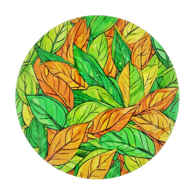 Lebhafte Cartoon-Blätter: Orange & Green Schneidebrett (Vorderseite)