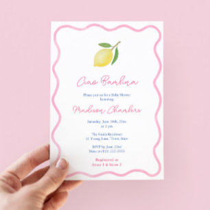 Lebhafte Ciao Bambina Pink Citrus Girl Baby Dusche Einladung