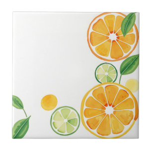 Lebhafte Citrus Wasserfarbe auf weichem Beige Fliese
