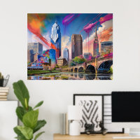 Lebhafte Cleveland Ohio Skyline Abstrakte Kunst