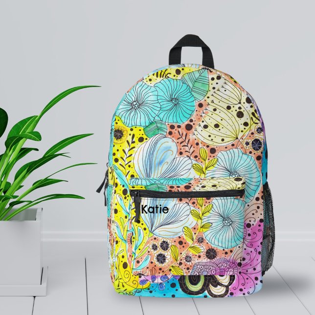 Lebhafte, Coole, blühende, handgezeichnet Doodles Bedruckter Rucksack (Von Creator hochgeladen)