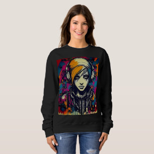 Lebhafte Cyber Urban Emo Girl mit Kopfhörern Sweatshirt