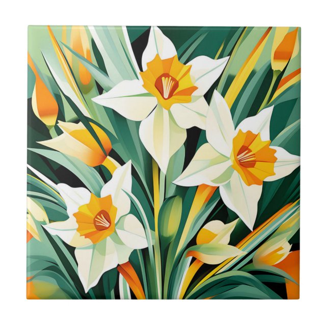 Lebhafte Daffodil-Blume Pflanze Fliese (Vorderseite)