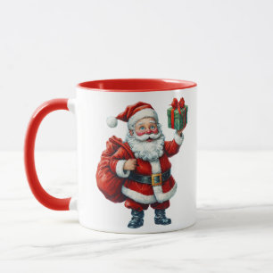 Lebhafte Darstellung des Weihnachtsmannes mit Gesc Tasse