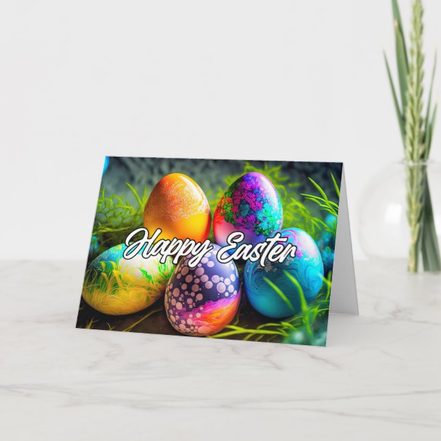 Lebhafte dekorative Happy Ostereier Feiertagskarte (Vorderseite)