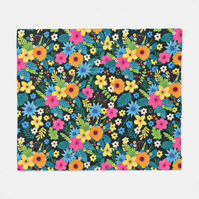 Lebhafte Ditsy-Blume Blumenmuster-43785 Fleecedecke (Vorderseite (Horizontal))