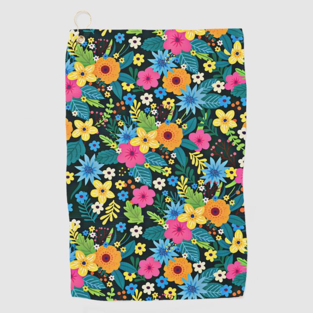 Lebhafte Ditsy-Blume Blumenmuster-43785 Golfhandtuch (Vorderseite)